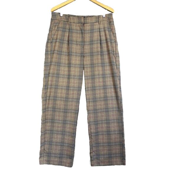 OLD NAVY Trouser Large High Waisted Taylor Wide Leg Brown Plaid Full Length Pant - Picture 1 of 15